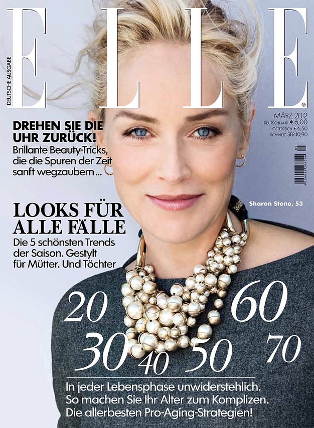 53-letna Sharon Stone na naslovnici nemške Elle. - Foto: Hubert Burda Media