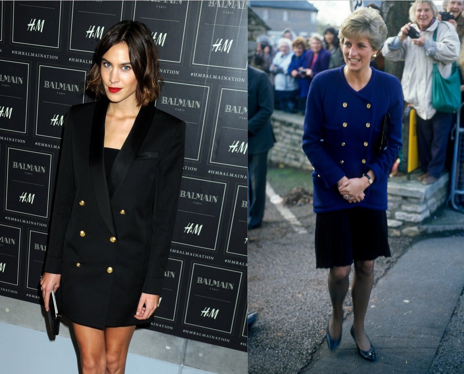 Alexa Chung v Balmain obleki in princesa Diana leta 1990 v modrem suknjiču in črnem krilu. Alexa Chung je krilo …