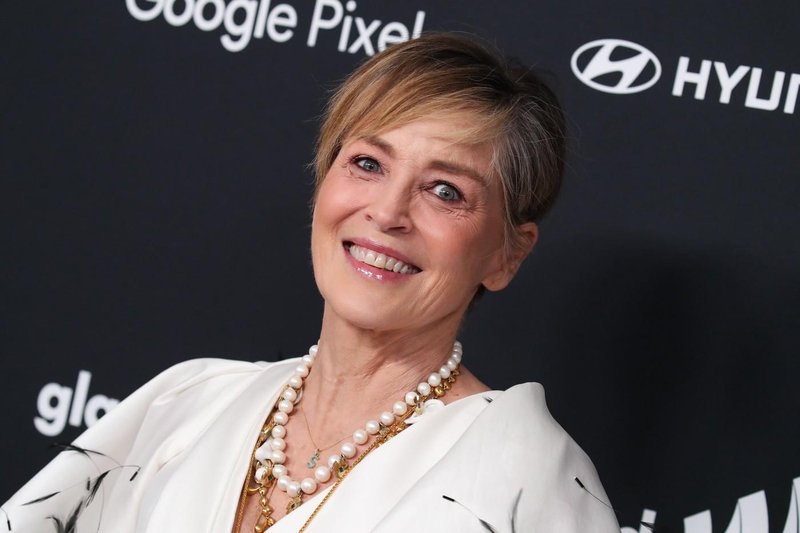 Sharon Stone v fenomenalnem svetlo roza stajlingu z živalskim vzorcem, v kateri ji je uspelo zasenčiti tudi šik čevlje s peto, ki podaljšajo postavo
