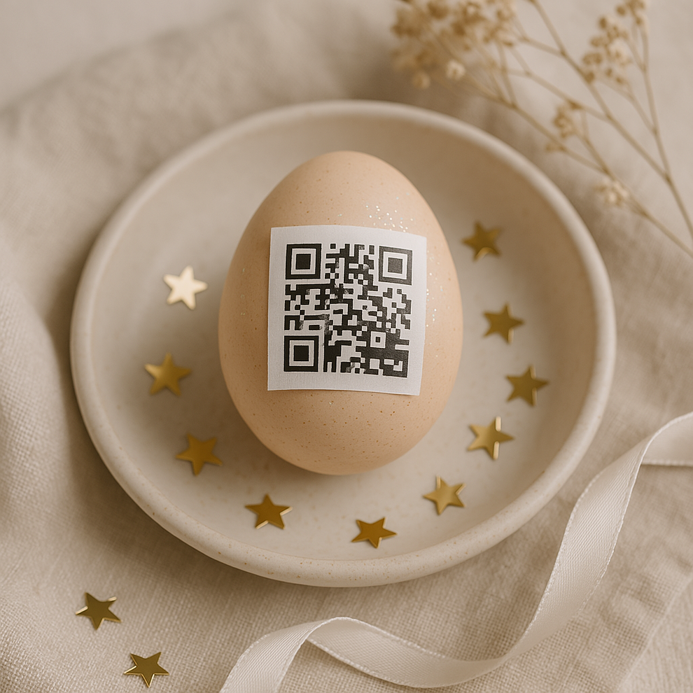 5. Jajca s QR kodo Moderen preobrat – na jajce nalepite QR kodo, ki vodi do videa, pesmi ali velikonočne …