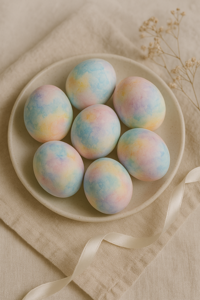 7. Tie-dye barvanje Jajce ovijte v papirnato brisačo, nanjo nakapajte različne barve in brisačo nekoliko navlažite.